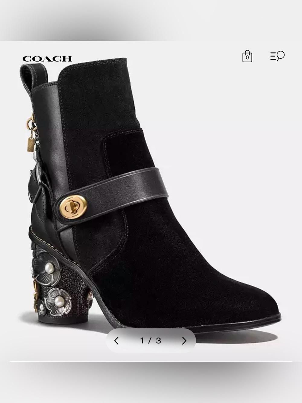 Coach Black Suede Ankle Boots with Leather Strap & Gold Accent